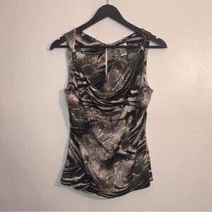 Cache Womens Monochrome Abstract Sleeveless Top Y2K Slinky Casual Party Medium